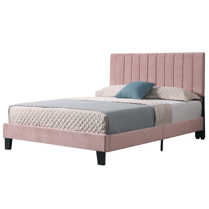 Mid-century Modern Tufted Pink Platform Bed