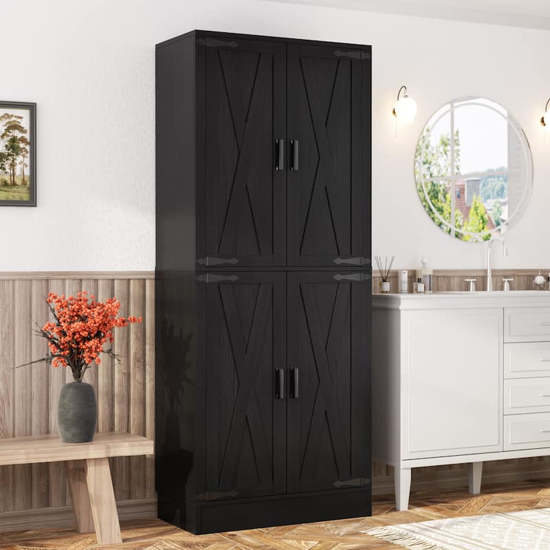 71" Tall Farmhouse Storage Cabinet, Kitchen Food Pantry with 6 Shelves & Large Drawer, Versatile for Kitchen, Entryway, Bathroom - Black