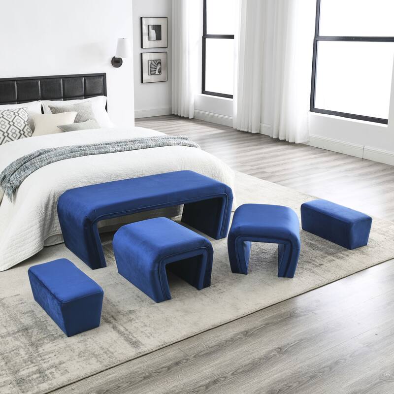 46" W Modern Contemporary Upholstered Nesting Bench, including Four nesting benches, teddy