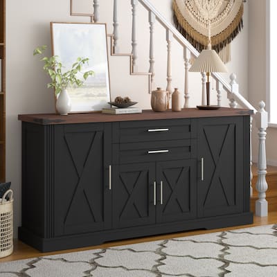63" Rustic Chic Storage Console - Barn Door Front Cabinet with Dual Drawers & Customizable Shelving System‌
