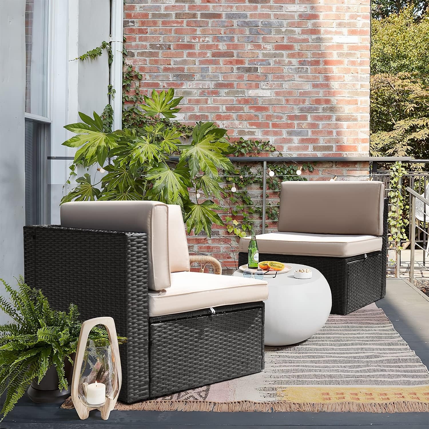 Homall 2 Pieces Patio Furniture Set PE Rattan Sofa Chair Set Beige