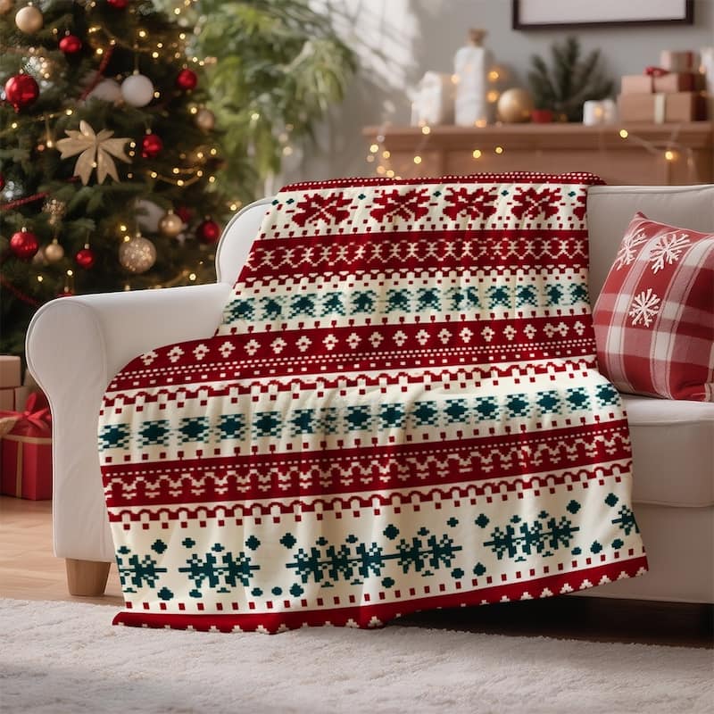 Christmas Striped Flannel Fleece Throw Blanket — Soft Holiday Blanket