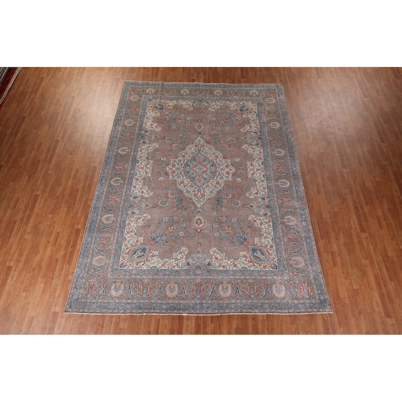 Grey Tabriz Persian Vintage Area Rug Hand-Knotted Wool Carpet - 9'3" x 12'8"