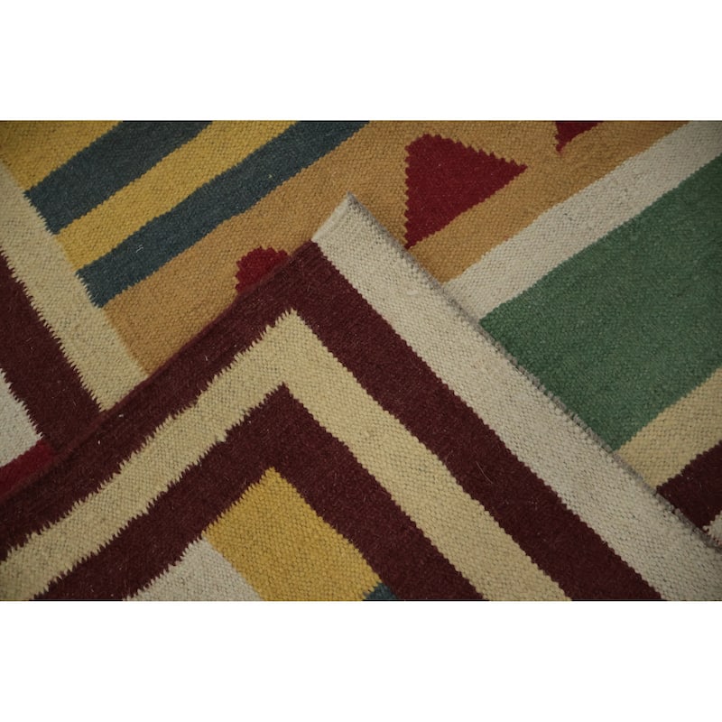 Hand Woven Oriental 100% Wool Carpet Southwestern Tribal Green Kilim Area Rug - 13' 0'' X 9' 9''