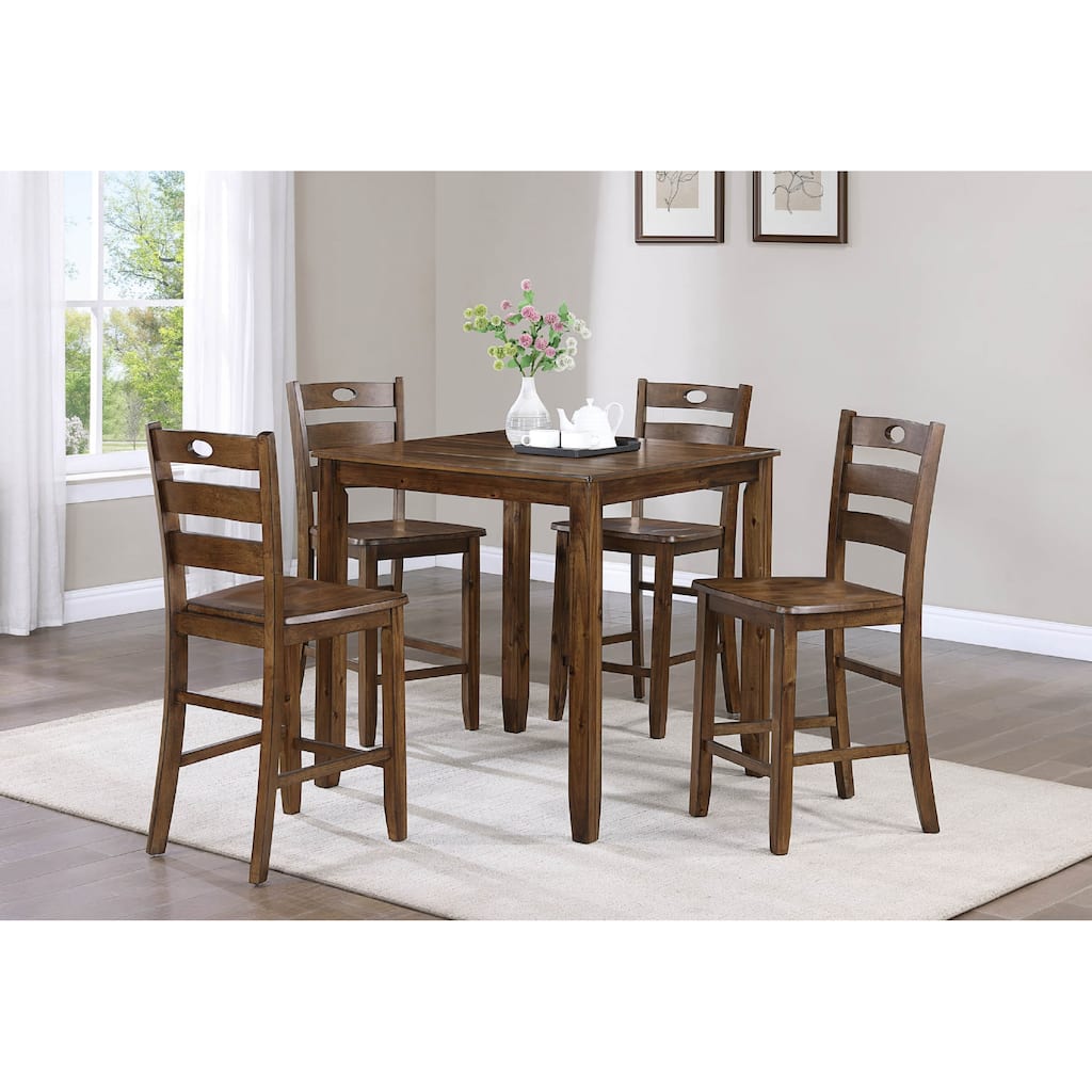 Casual 5-Piece Counter Height Dining Square Table Side Chairs Kitchen Table Dining Room Wooden Furniture Set