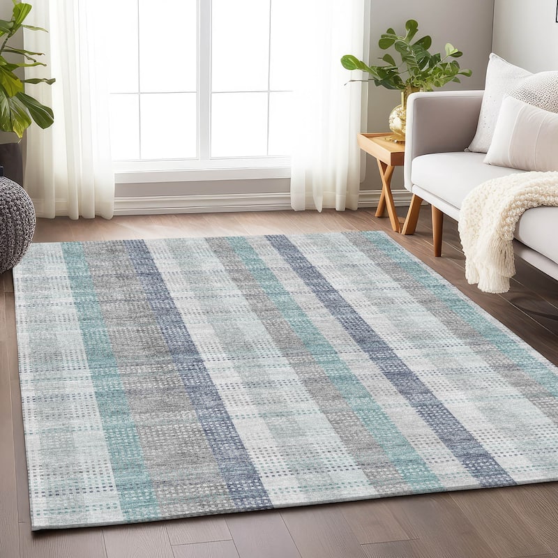 Premium Washable Super Soft Modern Plaid Mayfield Rug - Silver - 10' x 14'