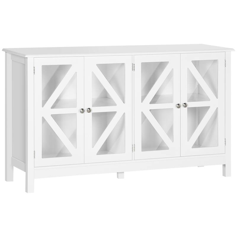 Sideboard Cabinet with Tempered Glass Doors & Adjustable Storage Shelves, White