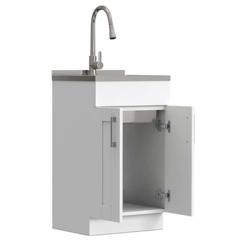 WYNDENHALL Marina Transitional Laundry Cabinet with Faucet and Stainless Steel Sink