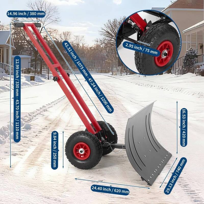 29.13x14 in Heavy Duty Rolling Snow Pusher Shovel for Driveway, Doorway, Sidewalk