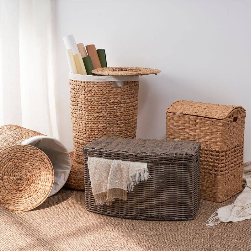 Joseph Rectangular Curve Resin Woven Wicker Trunk with Handles - 24" x 14" x 15" - Chocolate Brown