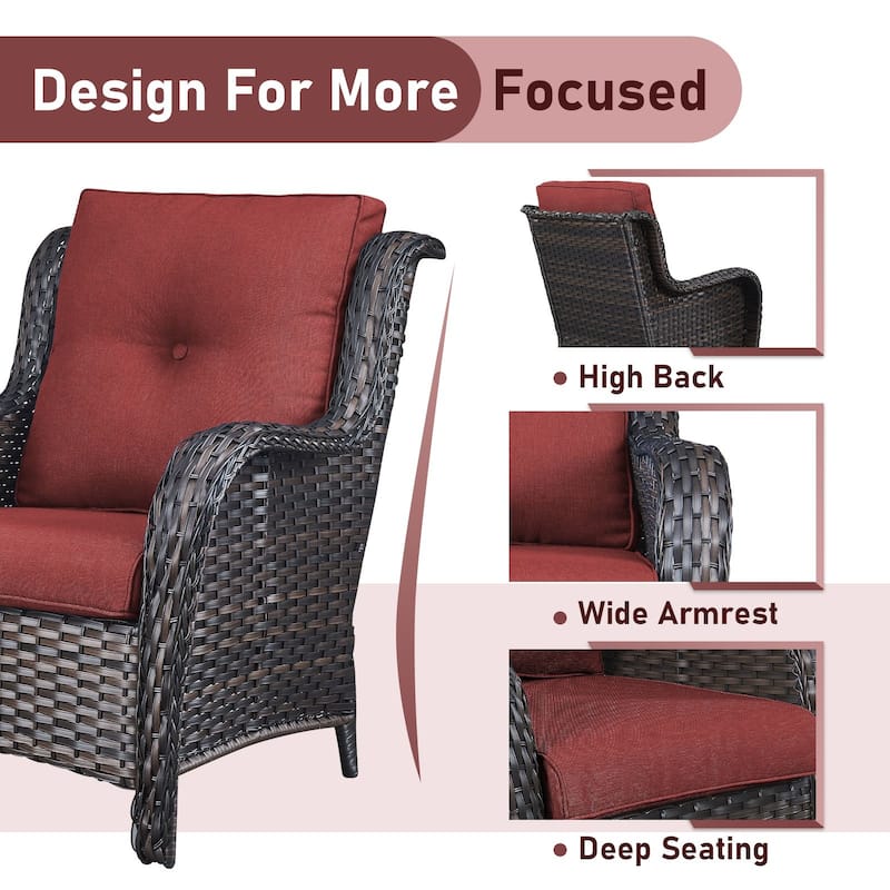 Pocassy 5 Pieces Outdoor Patio 2-Seat Sofa Chairs with Coffee Table