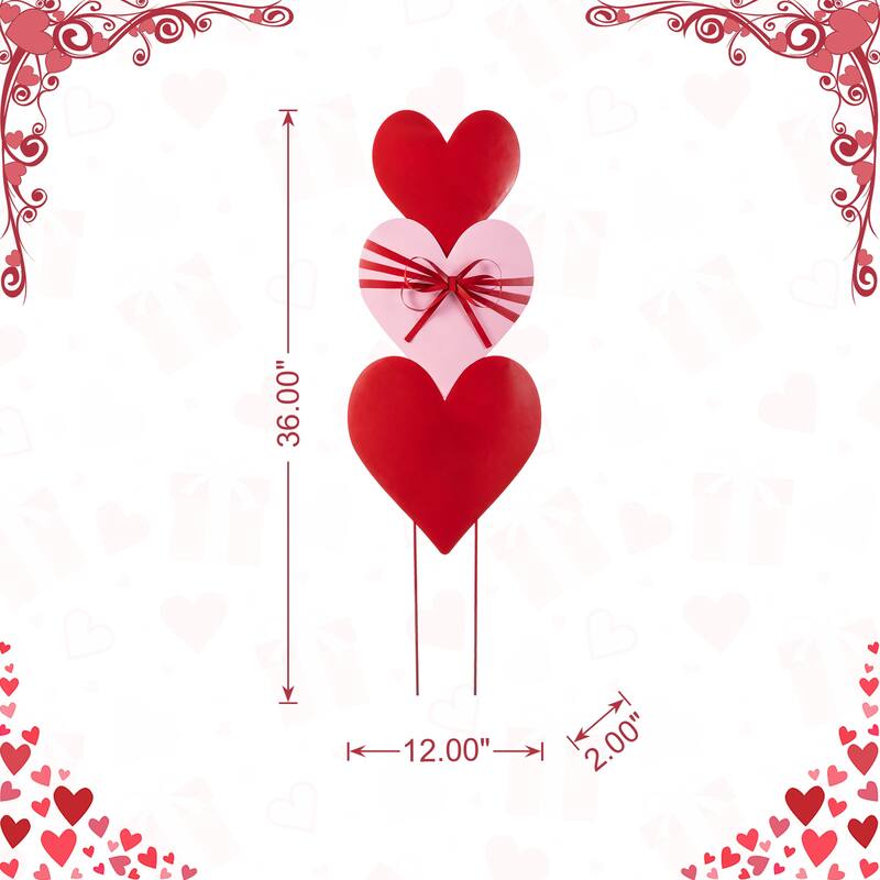 Glitzhome 36"H Set of 3 Valentine's Metal Stacked Heart Yard Stake