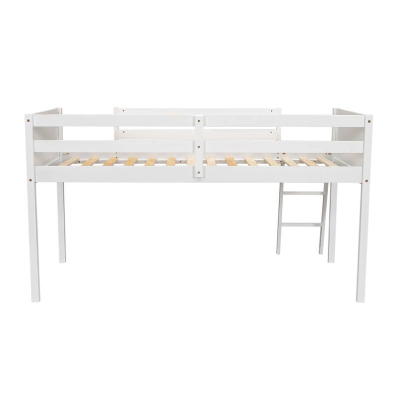 Wood Low Loft Bed With Ladder, Ladder Can Be Placed On The Left Or Right