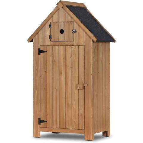 Mcombo Small Outdoor Wood Storage Cabinet, Garden Tool Shed with Door and Shelves 0733 - 30.3x21.5x56