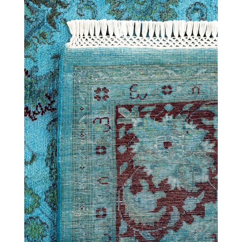 Overton Hand Knotted Wool Vintage Inspired Modern Contemporary Overdyed Blue Area Rug - 6' 10" x 9' 8"