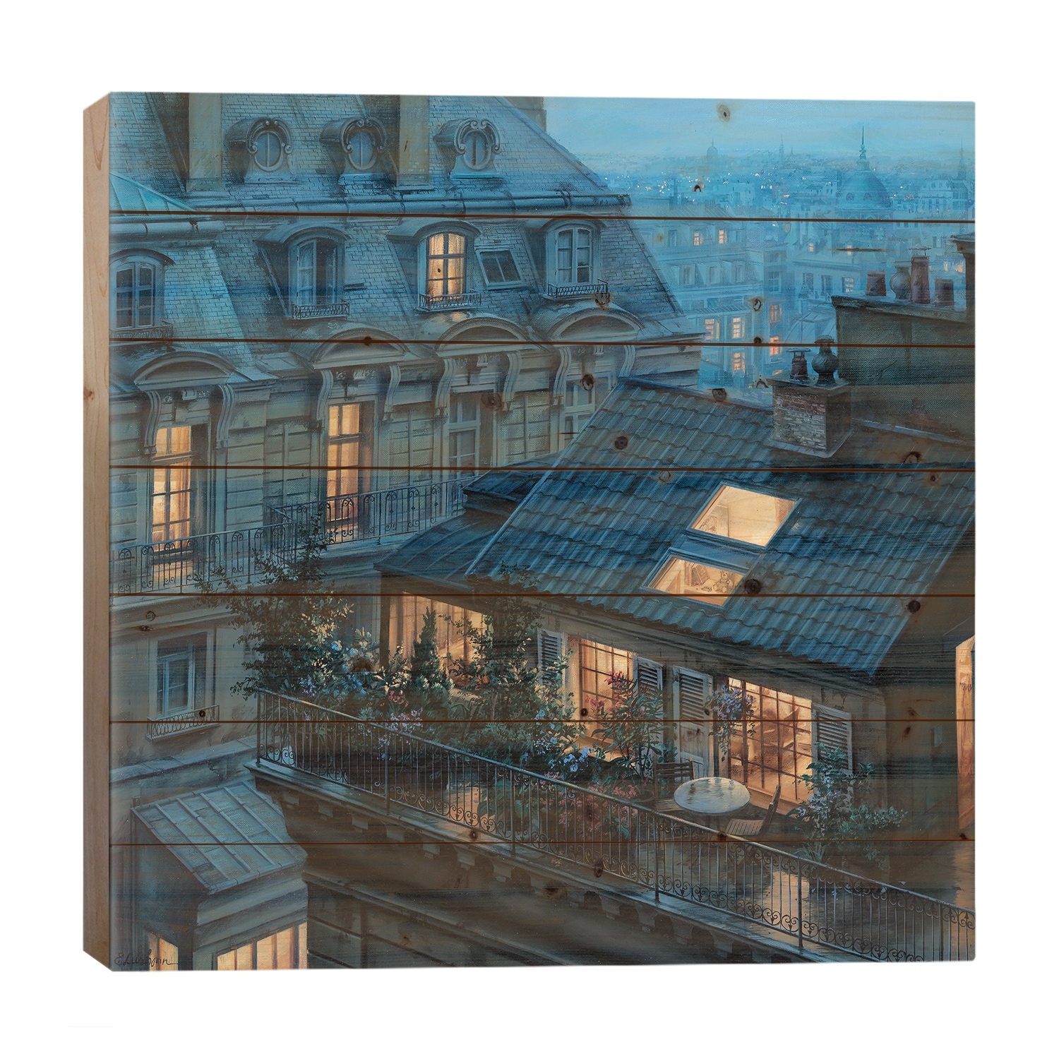 Rooftop Hideout Print On Wood by Evgeny Lushpin - Multi-Color