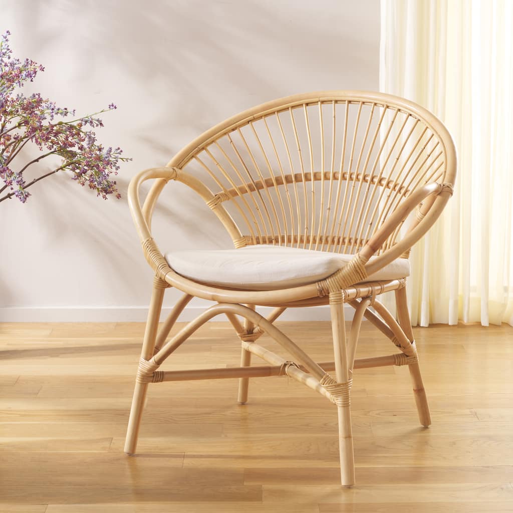 SAFAVIEH Cosette Boho Coastal Solid Wood Accent Chair with Cushion - 30"W x 28"D x 33"H