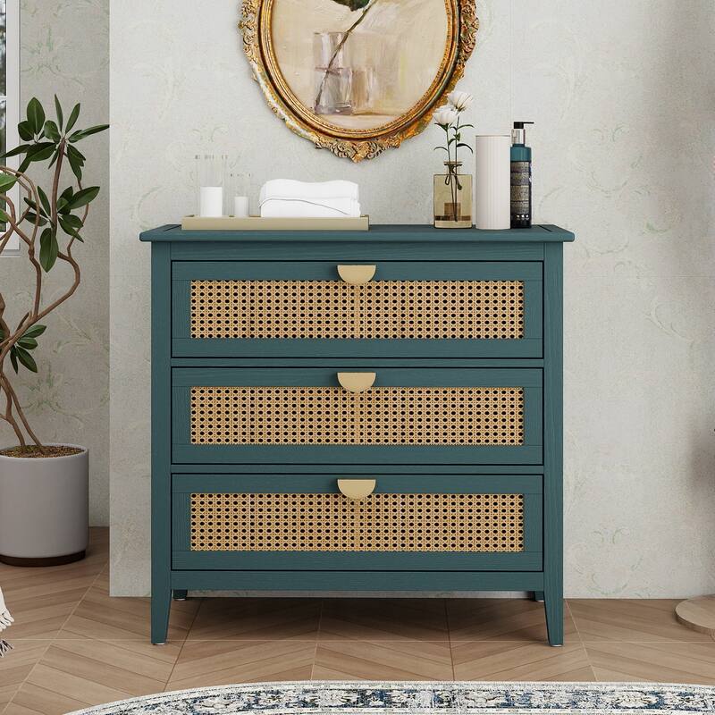 Base Cabinet Decorative Cabinet with Semi-Circular Metal Handles, Chest of Drawers Display Cabinet with Non-Slip Feet