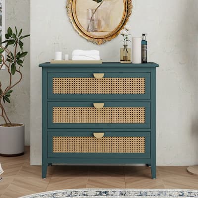 Roomfitters 3 Drawer Cabinet, Rattan Storage Dresser Chest for Bedroom, Living Room