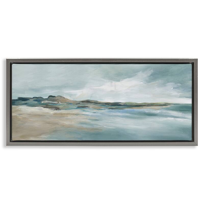 Stupell Blue Gradient Beach Scene Framed Floater Canvas Wall Art Design By Carol Robinson - 31 x 14 - Grey