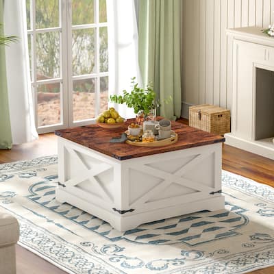 Square Lift-Top Center Table, Coffee Table with Barn Door, Sofa Table with Built-In USB, Dining Table with Power Outlets