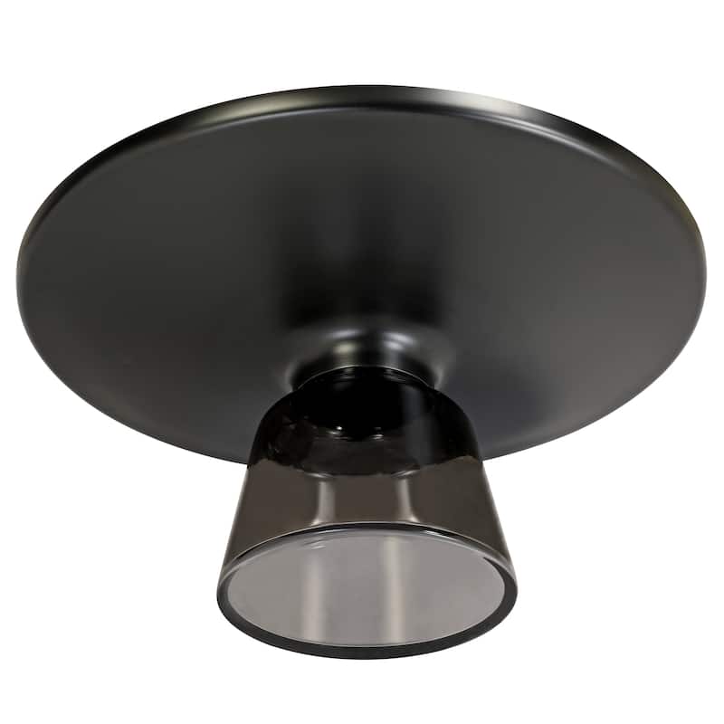30-Inch Round Coffee Table Glass/Stone Tabletop with Black Iron Rim Frame Glass Pedestal Base