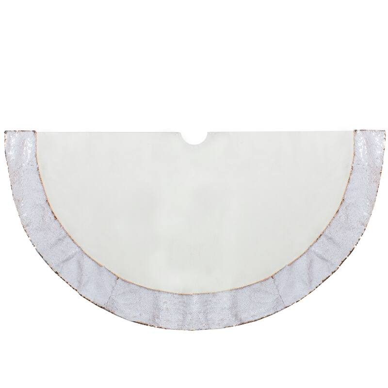 48" Rose Gold and White Reversible Sequin Trim Christmas Tree Skirt - 48