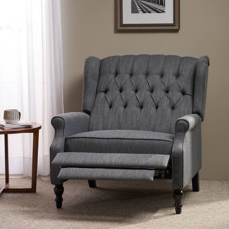 Oversized Wingback Push-Back Recliner with Footrest, Tufted Back, Nailheads