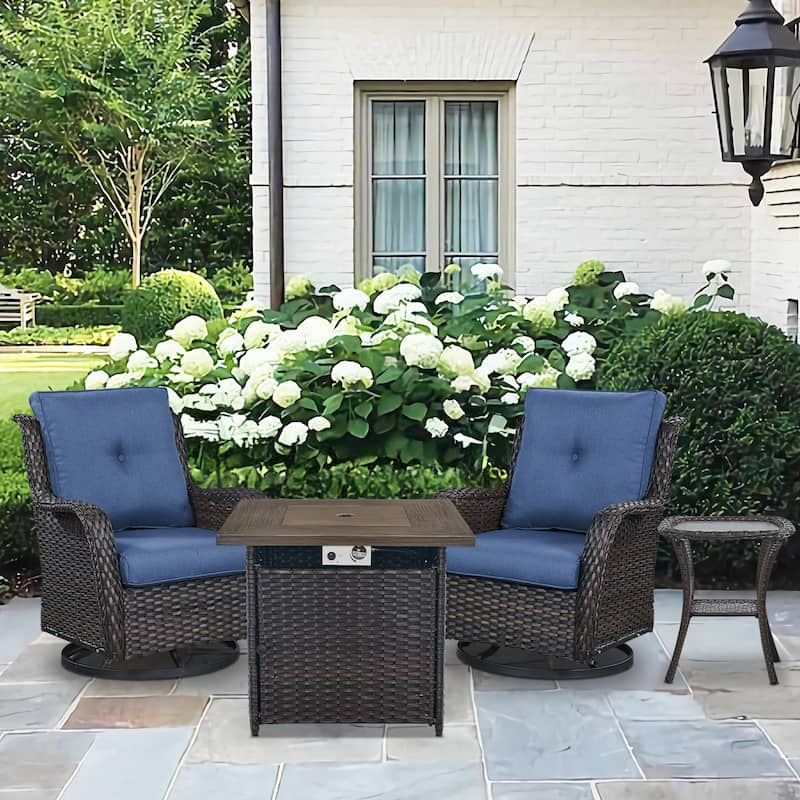 Pocassy Patio Fire Pit Table with Swivel Chair Side Table - Brown - Blue