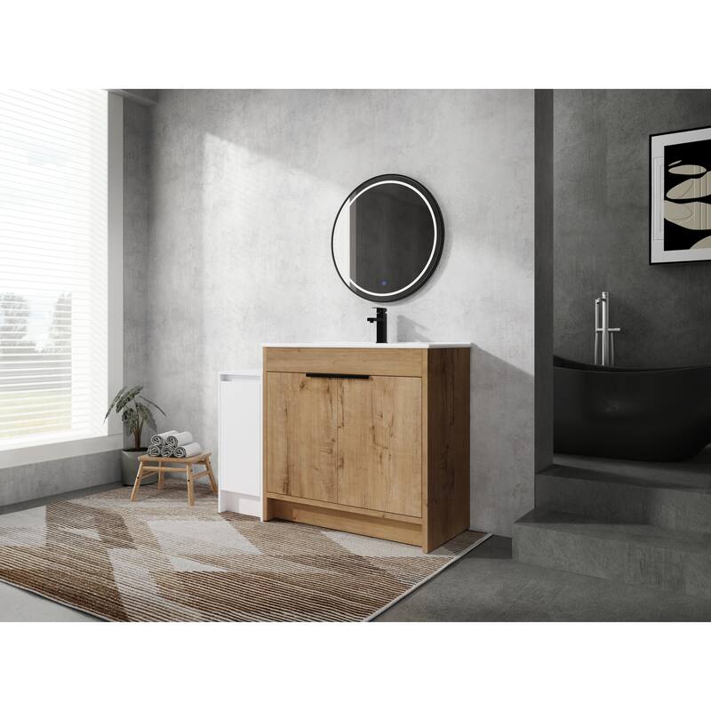 72" Freestanding Bathroom Vanity Set with Adjustable Storage Cabinets, Black Ceramic Sink