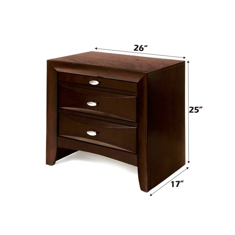 Espresso Finish Nightstand with Spacious Drawers and Top Tray