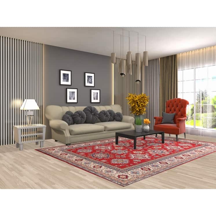 Red Traditional Kazak Area Rug Hand-Knotted Wool Carpet - 6'9" x 9'7"