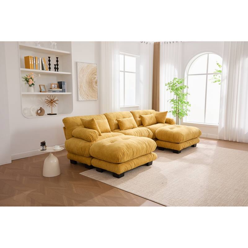 118'' Large U Shape Sofa Velvet Modular Sofa with 2 Ottomans for Living Room