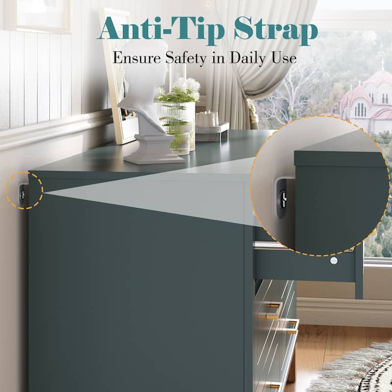 6-Drawer Double Dresser, Modern Storage Cabinet with Metal Handles & Solid Wood Legs