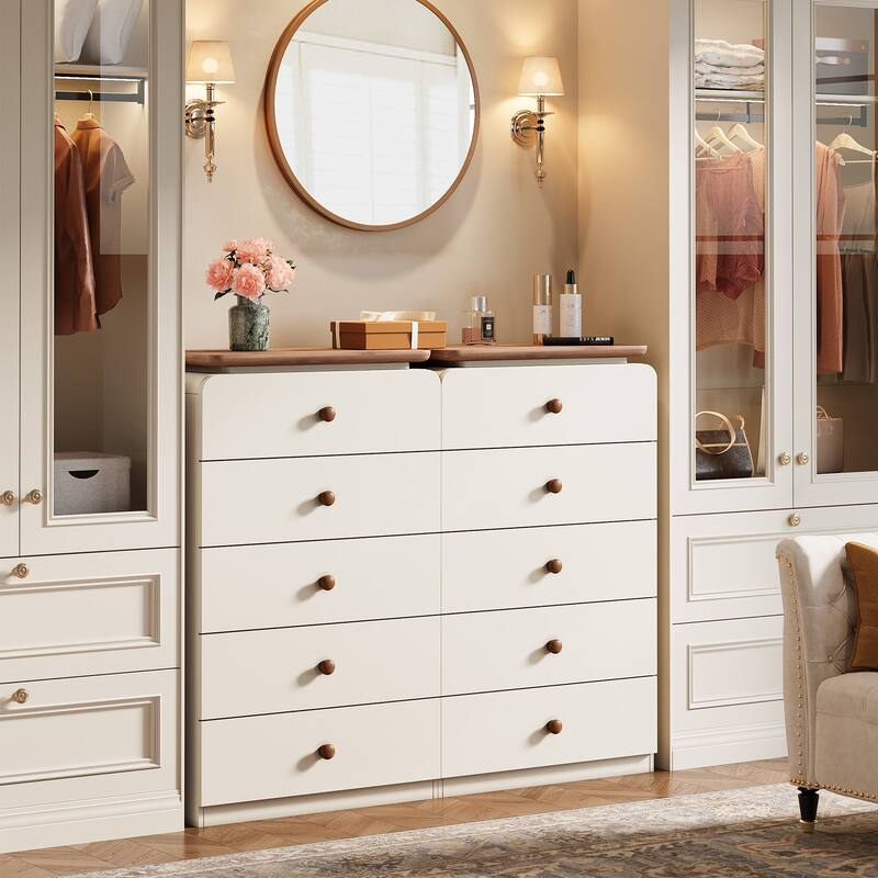 Farmhouse 5 Drawers Chest, 45-Inch Tall White Storage Cabinet