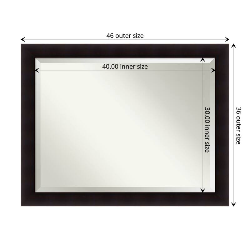 Beveled Wood Bathroom Wall Mirror - Portico Espresso Frame - Outer Size: 46 x 36 in