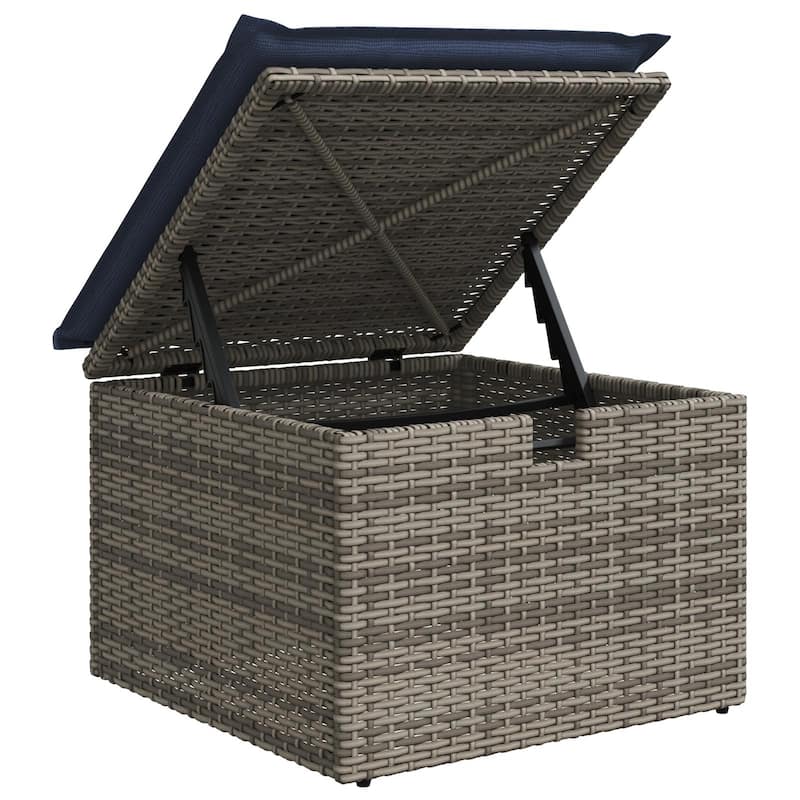 vidaXL Patio Stool with Cushion Ottoman Seating Poly Rattan Brown/Gray/Black - 21.7x21.7x14.6 in