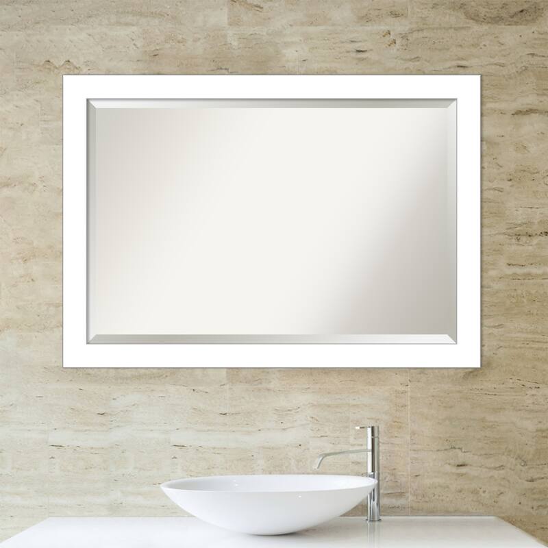 Beveled Bathroom Wall Mirror - Wedge White Frame - Wedge White