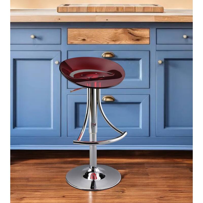 HomeRoots Red and Silver Acrylic and Metal Low Back Adjustable Height Bar Chair - Adjustable - Red - Single