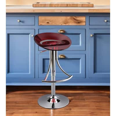 HomeRoots Red and Silver Acrylic and Metal Low Back Adjustable Height Bar Chair