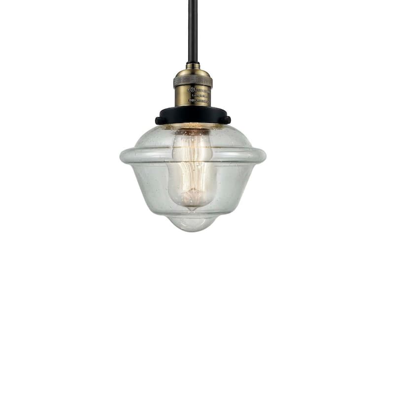 Innovations Lighting Small Oxford Single Light 8" Wide Mini Pendant - Black / Antique Brass / Seedy