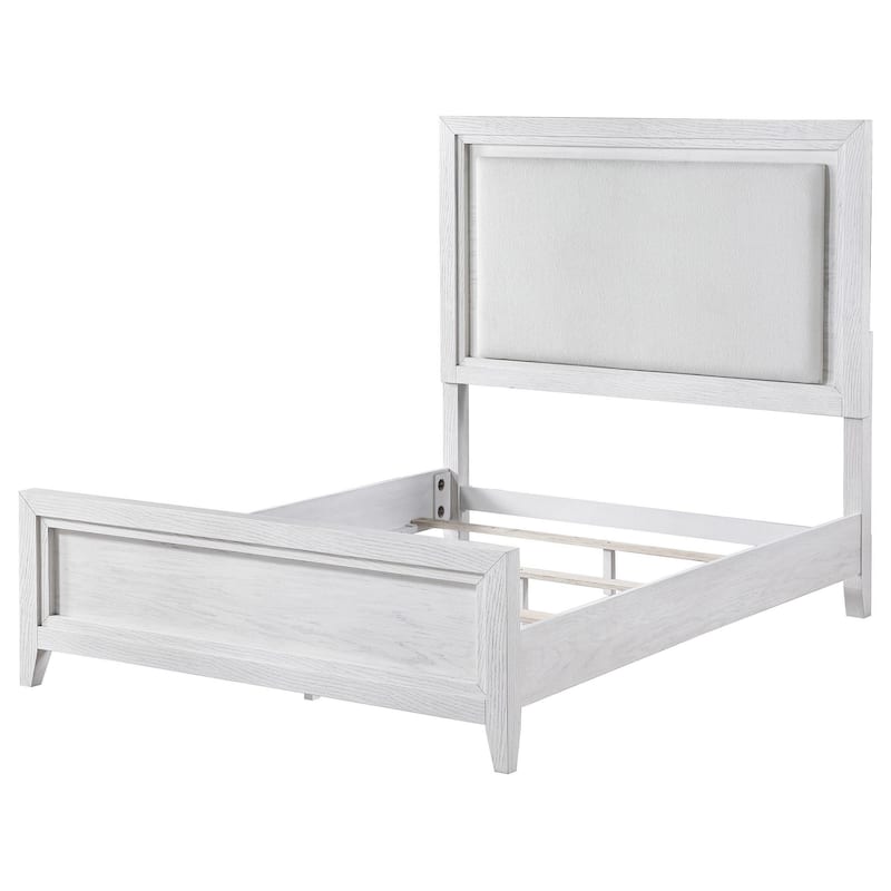 Leva King Bed, Upholstered LED Headboard, Modern White Acacia Wood