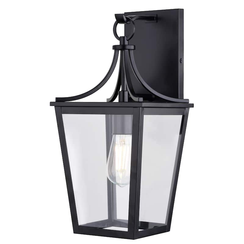 VAXCEL Cottage Grove 1-Light Matte Black Outdoor Wall Sconce made of Durable Metal, Clear Glass Shade, LED Compatible