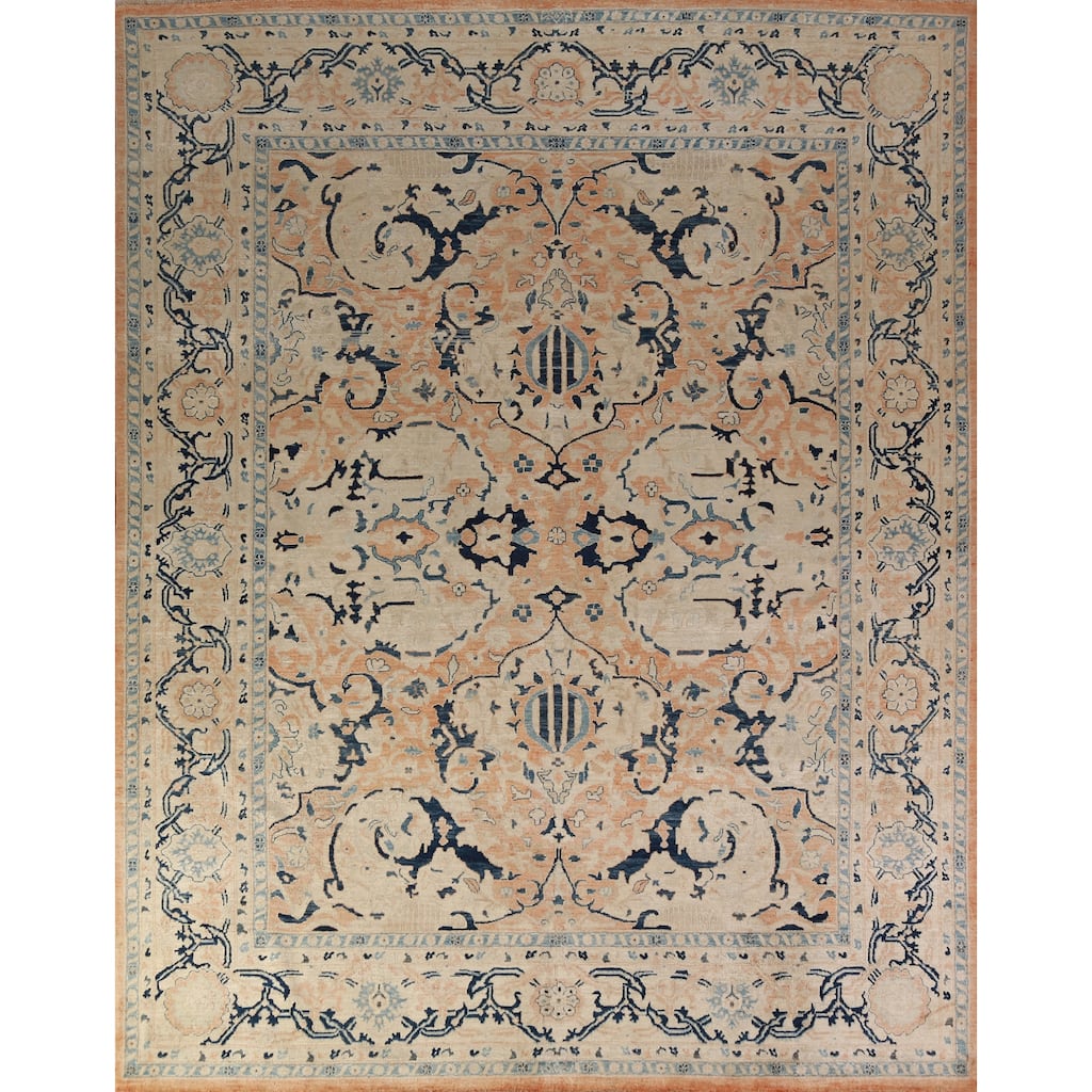 Hand Knotted Oriental 100% Wool Carpet Traditional All-Over Oranges & Rust Ziegler Area Rug - 9' 10'' X 8' 1''