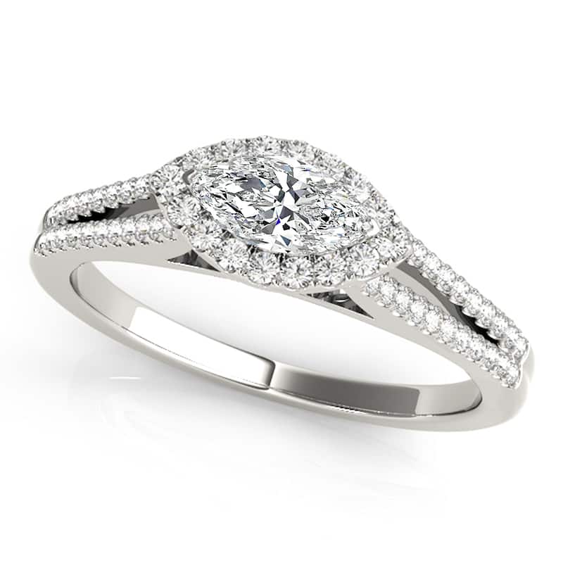 Auriya 14k White Gold Lab Grown Marquise Diamond Halo Engagement Ring 0.50 to 5.00 ct. tw. (F-G VS) - 1.00 ct. center - 9