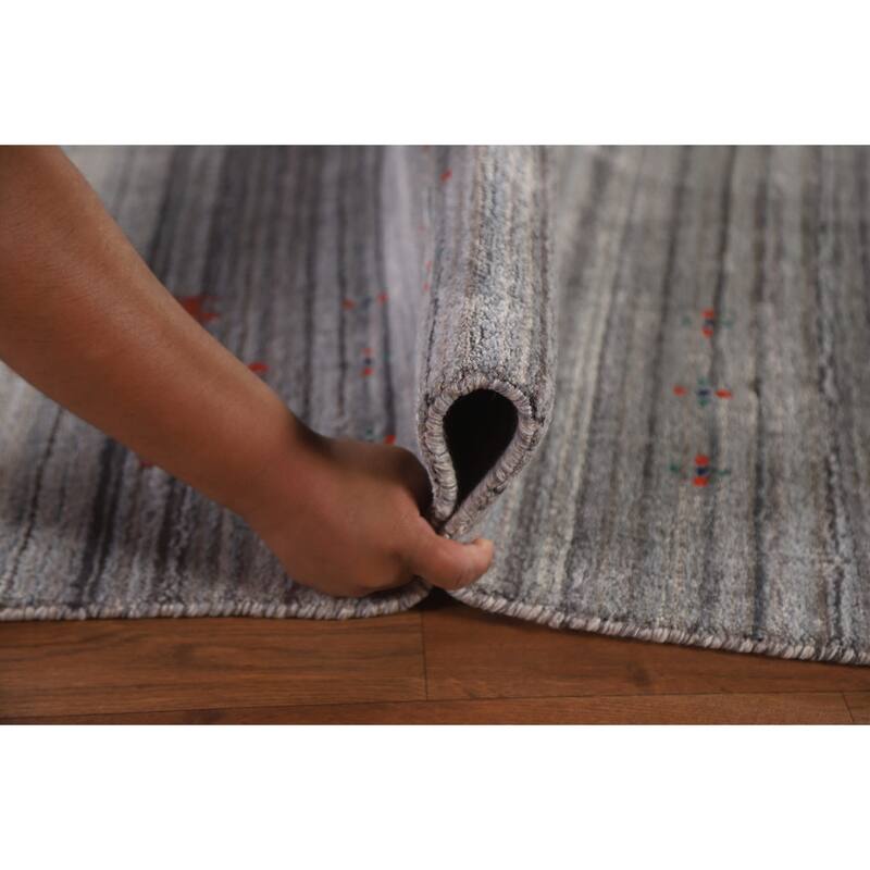 Striped Gabbeh Oriental Area Rug Hand-Knotted Tribal Wool Carpet - 7'10"x 9'9"