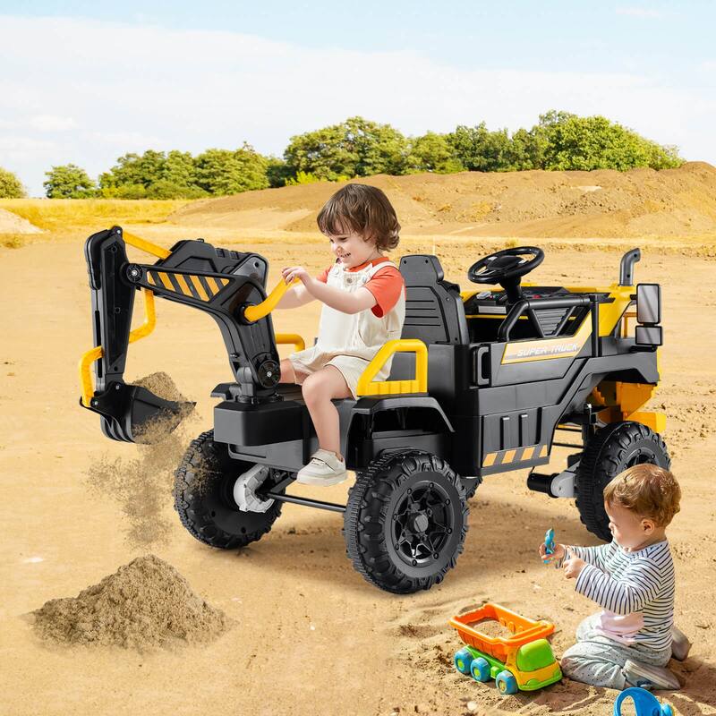 Costway 24V Ride On Excavator, 4WD Electric Truck Construction Vehicle - as pic shows - See Details