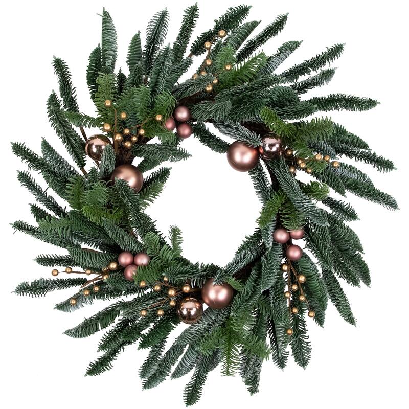 Ball Ornaments Artificial Christmas Wreath - 28" -Rose Gold - Unlit