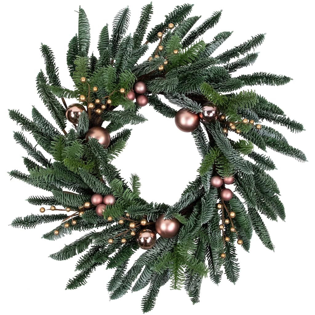 Rose Gold Ball Ornaments Artificial Christmas Wreath 28-Inch Unlit - 28"