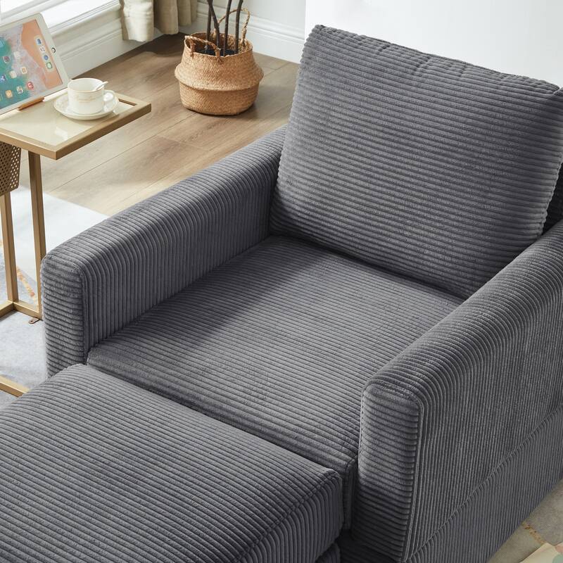 Classic Corduroy Chaise Lounge Chair with Ottoman,Upholstered Sofa Couch Chair for Living Room,Accent Lounge Chair with Armrests